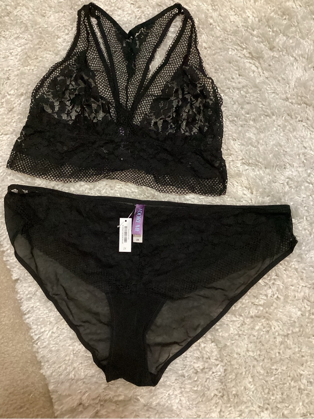 Adore Me Black Lace Bralette & Sheer Brief Set